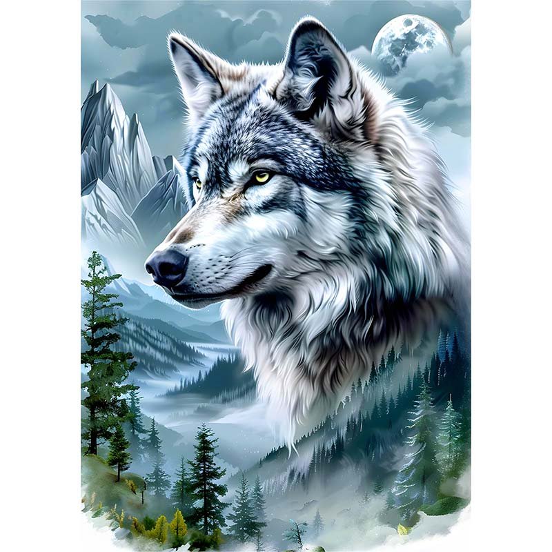 Diamond Painting-Stolzer Wolf in Berglandschaft