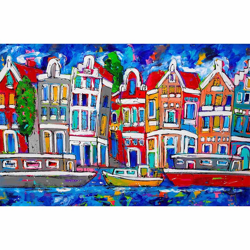 Diamond Painting-Straßenszene am Flussufer