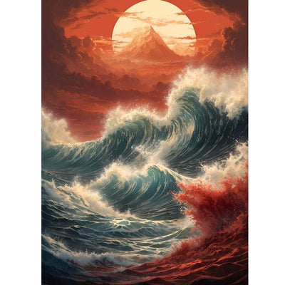 Diamond Painting- Sturmwellen unter der roten Sonne