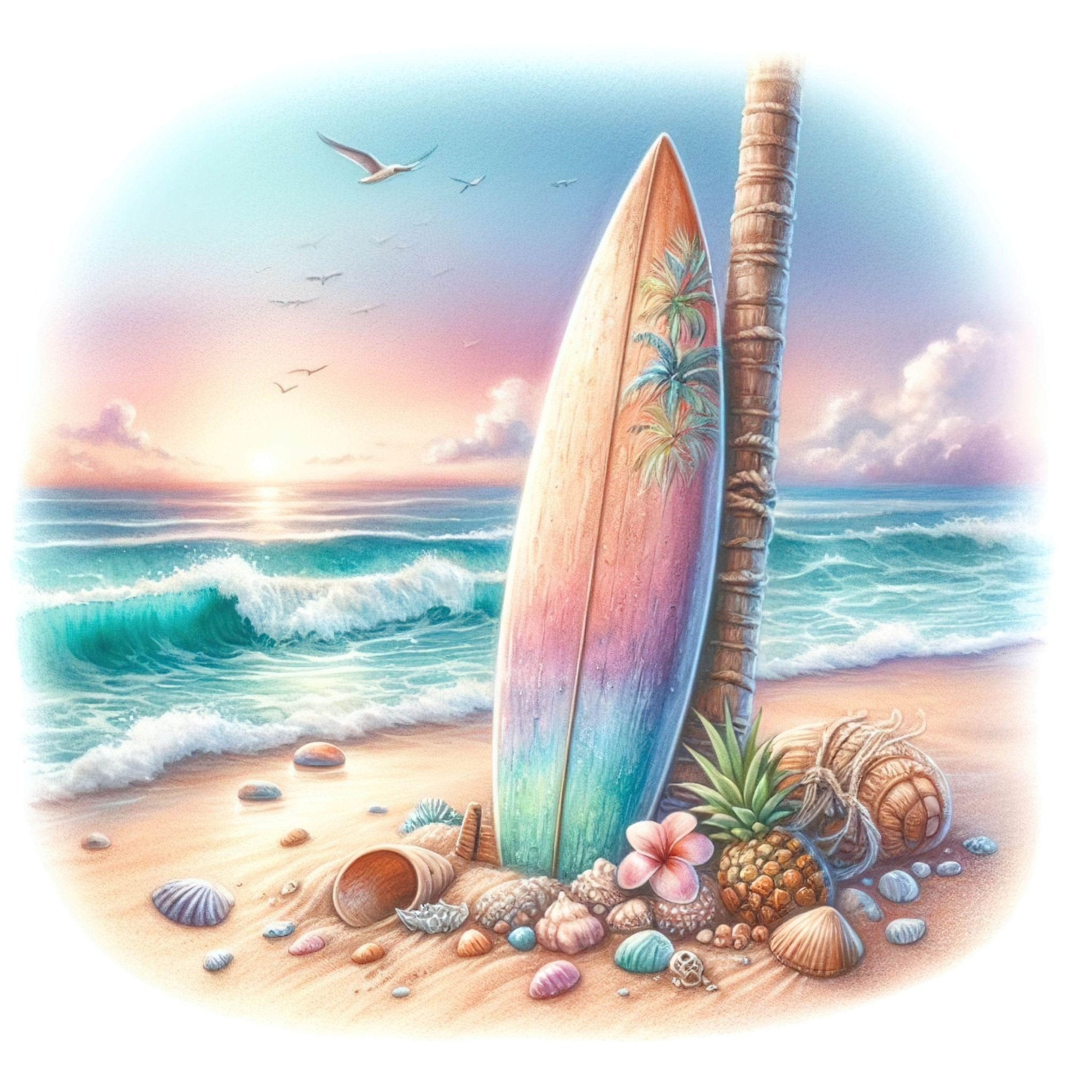 Diamond Painting - Surfbrett am Strand - diamondspainting