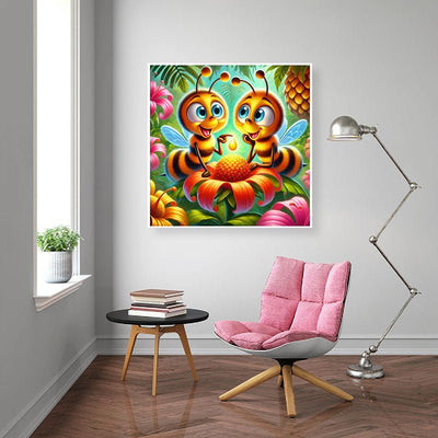 Diamond Painting-Süße Bienen bei der Honigsammlung