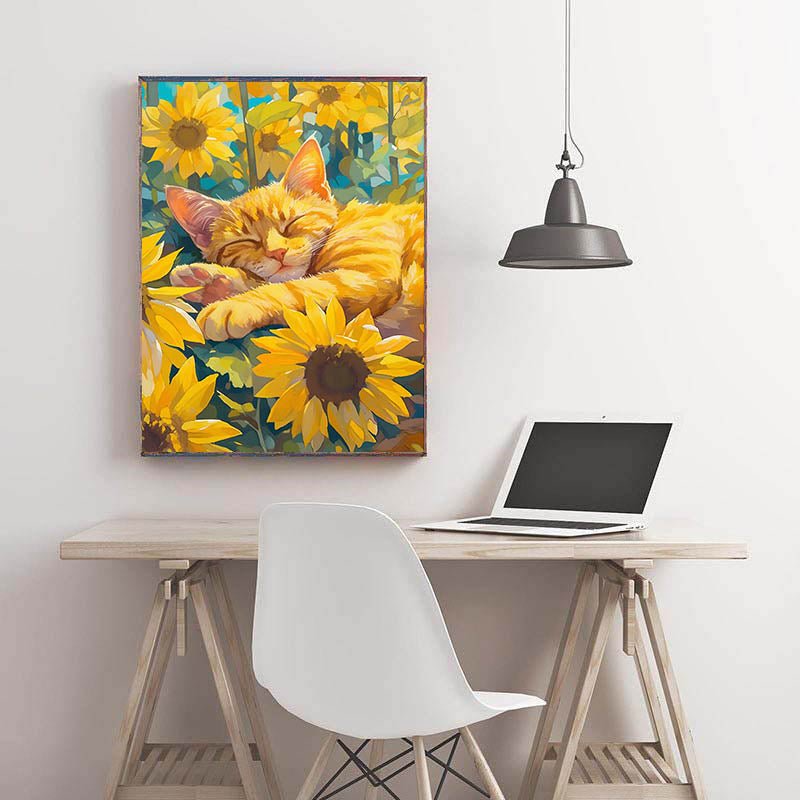 Diamond Painting-Süße Katze unter der Sonne