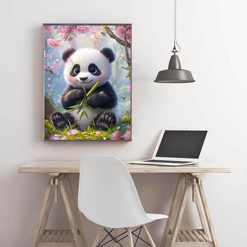 Diamond Painting-Süßer Panda unter Kirschblüten