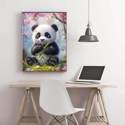 Diamond Painting-Süßer Panda unter Kirschblüten