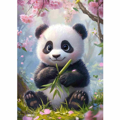 Diamond Painting-Süßer Panda unter Kirschblüten