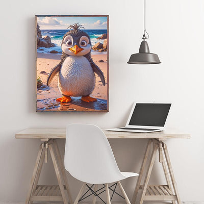 Diamond Painting-Süßer Pinguin am Strand