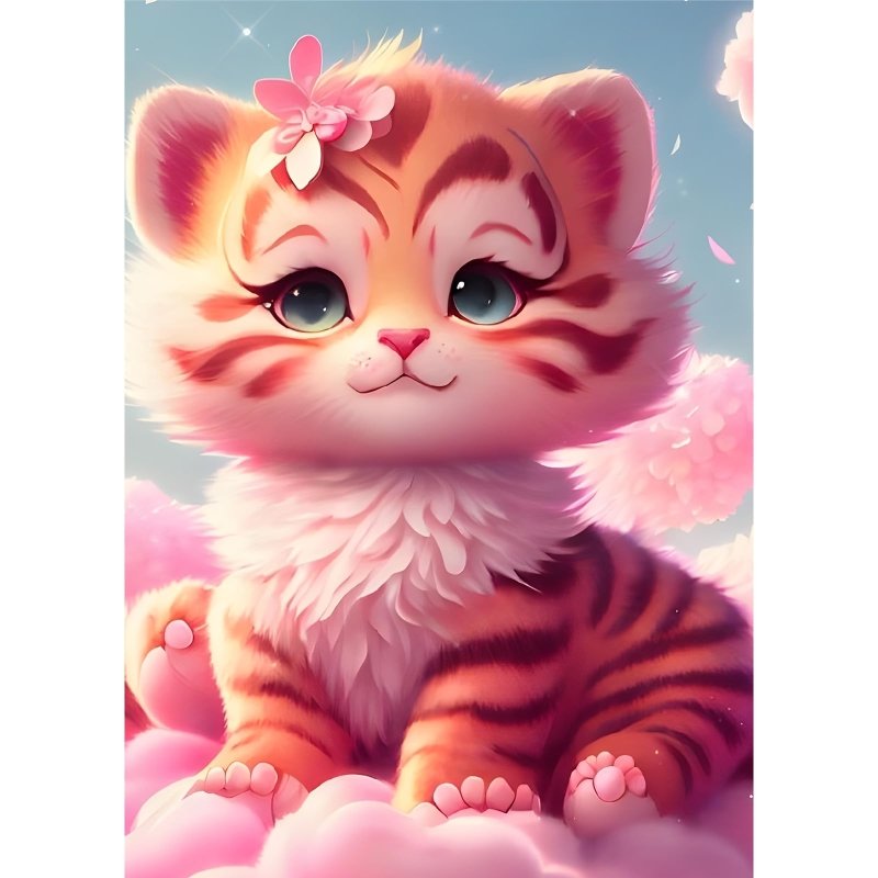 Diamond Painting-Süßer Tiger auf Wolken