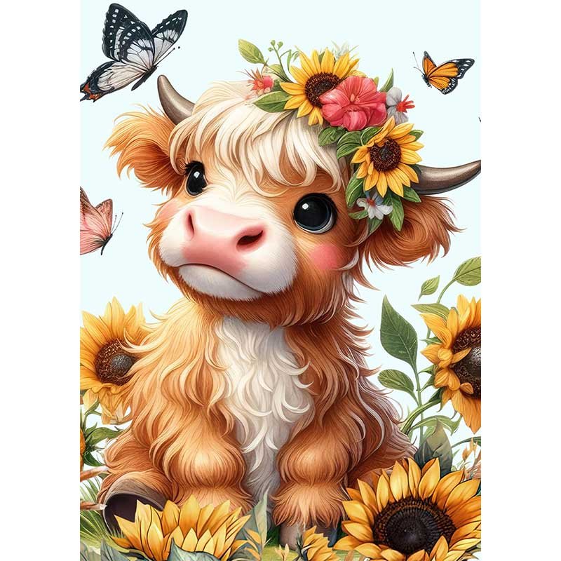 Diamond Painting-Süßes Baby-Kalb im Blumenkranz