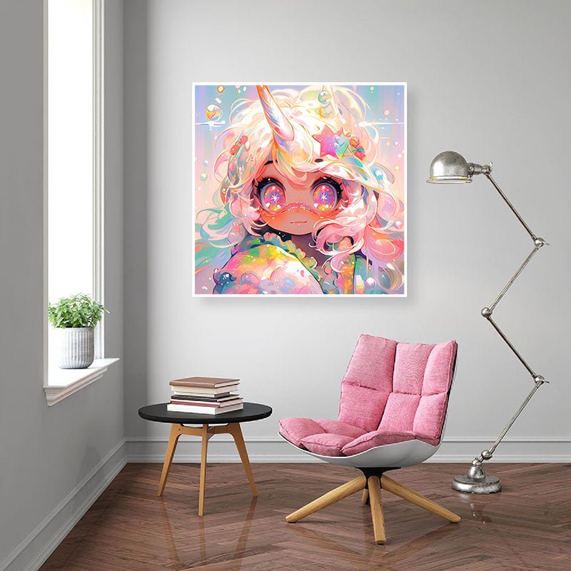 Diamond Painting-Süßes Mädchen mit Hörnern auf dem Kopf