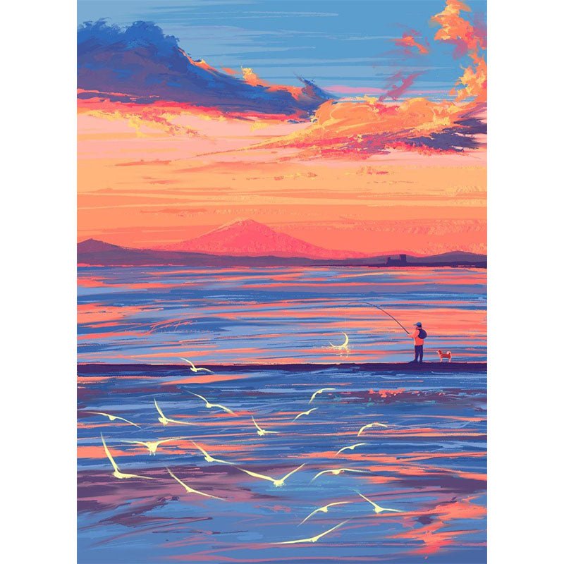 Diamond Painting-Szene am Meer bei Dämmerung