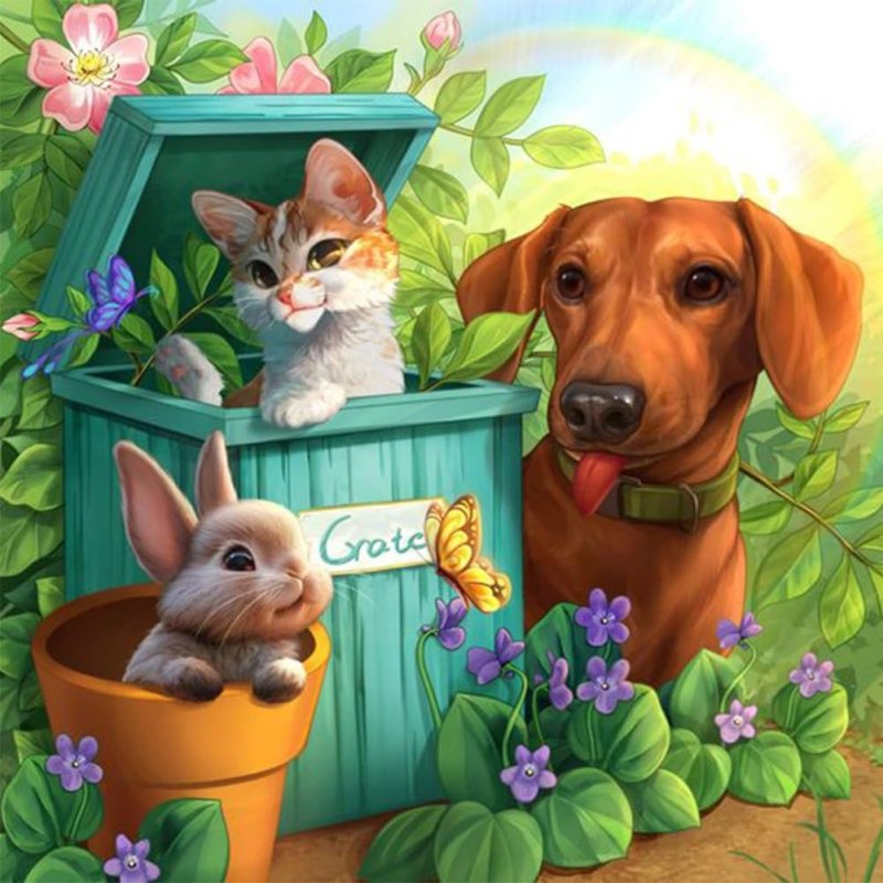 Diamond Painting-Tierische Freunde im Garten
