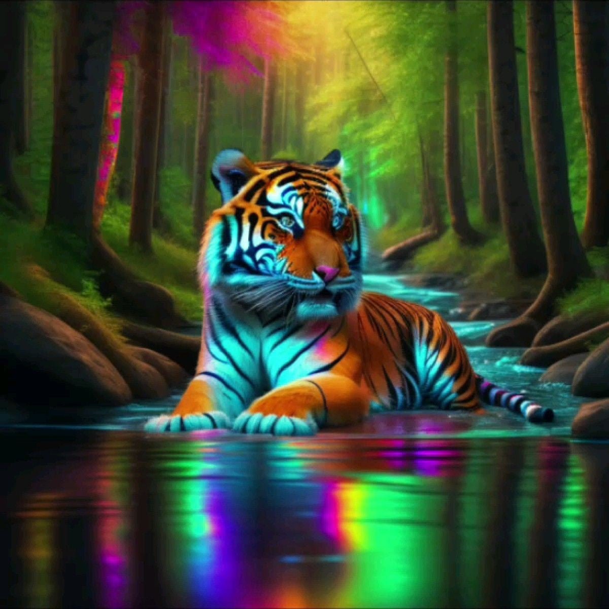 Diamond Painting - Tiger im Bach liegend - diamondspainting