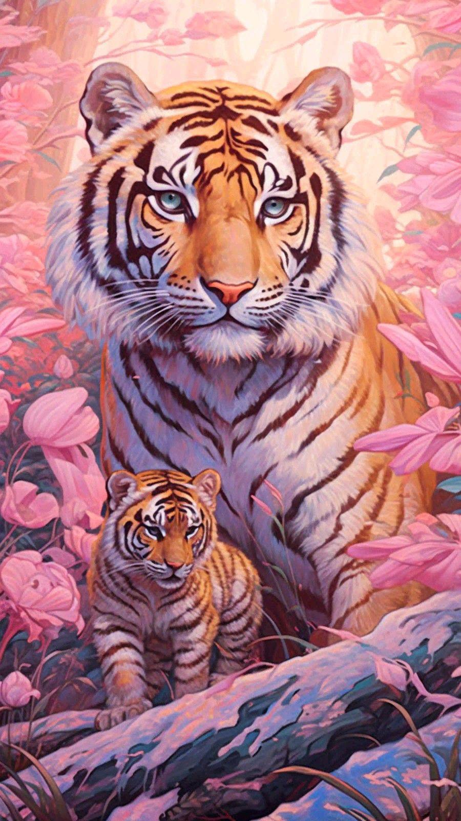 Diamond Painting - Tigermutter und Tigerbabys - diamondspainting