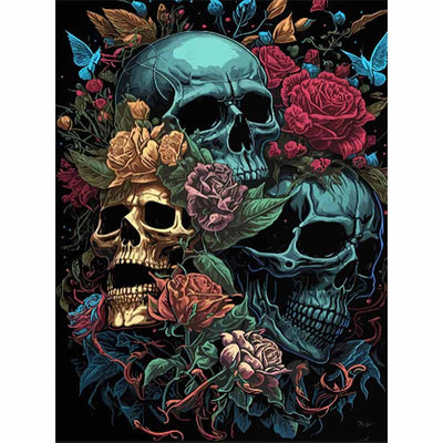Diamond Painting-Totenköpfe und Rosen