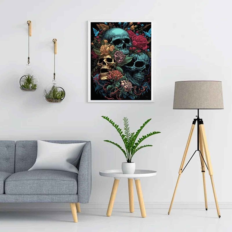 Diamond Painting-Totenköpfe und Rosen