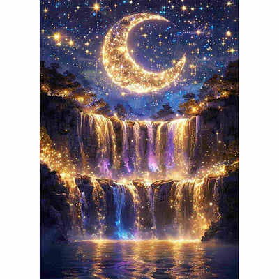 Diamond Painting-Traumhafter Wasserfall im Mondlicht