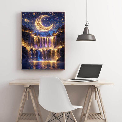 Diamond Painting-Traumhafter Wasserfall im Mondlicht