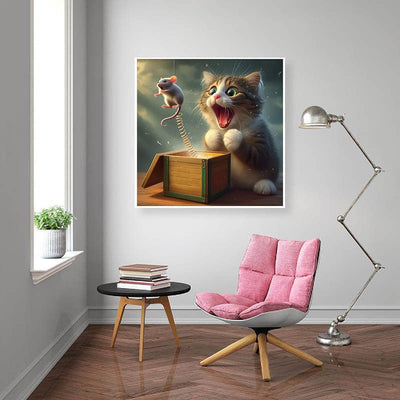 Diamond Painting-Überraschung! Katze & Maus im Spiel