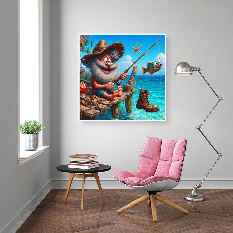 Diamond Painting-Verrückte Angler und der Stiefel-Fisch