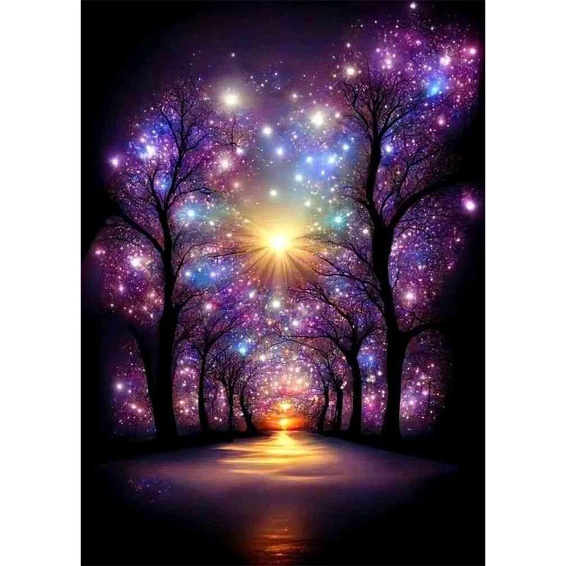 Diamond Painting-Wald im Sonnenuntergang