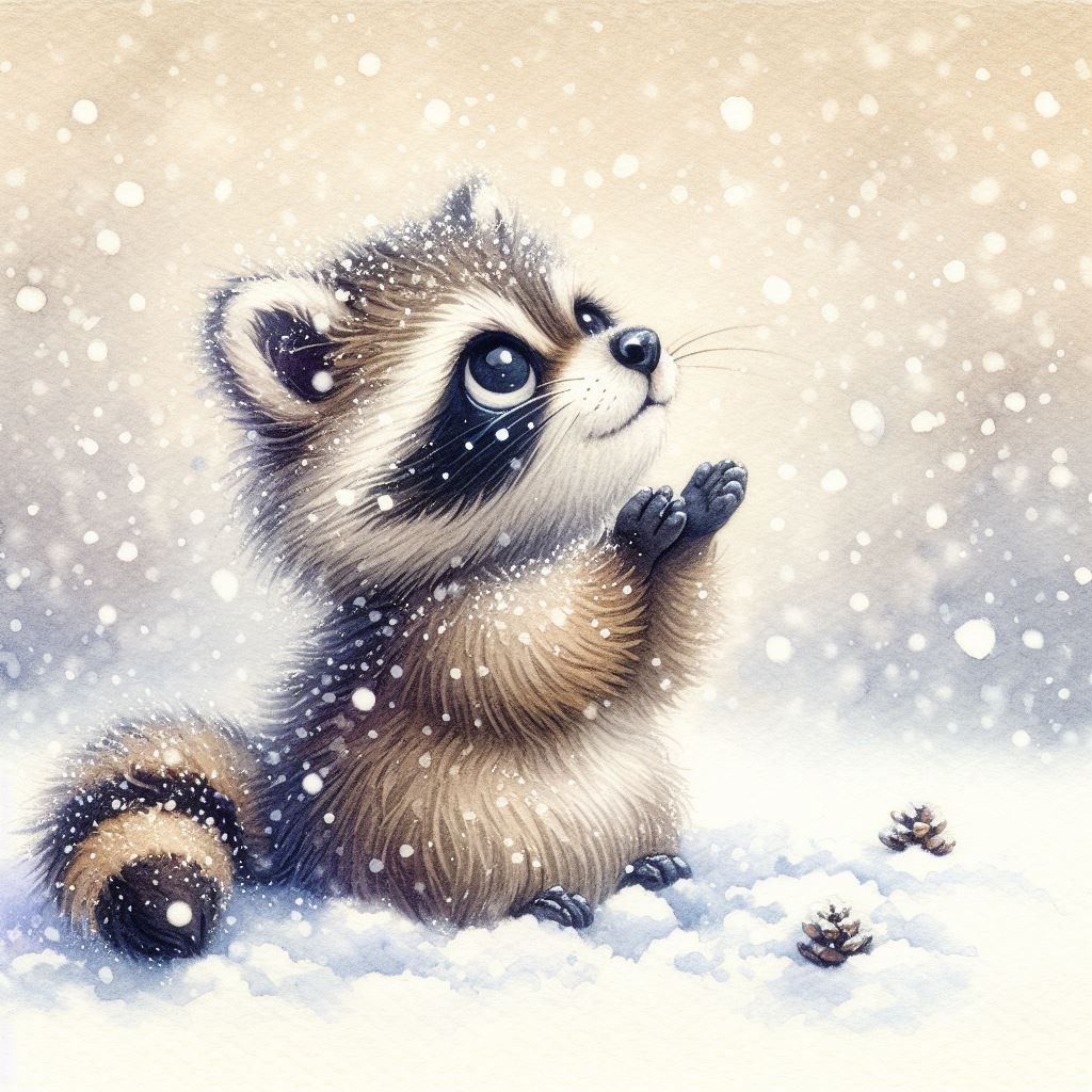 Diamond Painting - Waschbär, der im Schnee spielt - diamondspainting