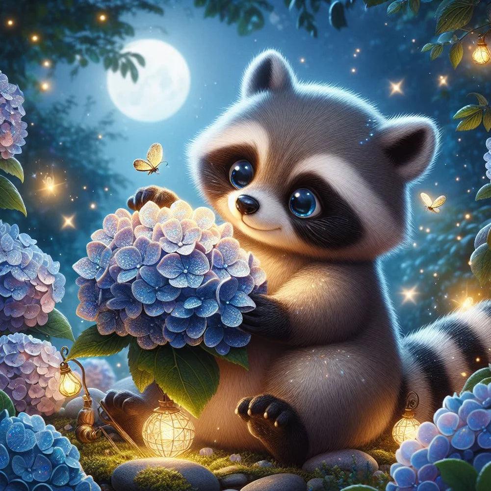 Diamond Painting - Waschbär und Blume - diamondspainting