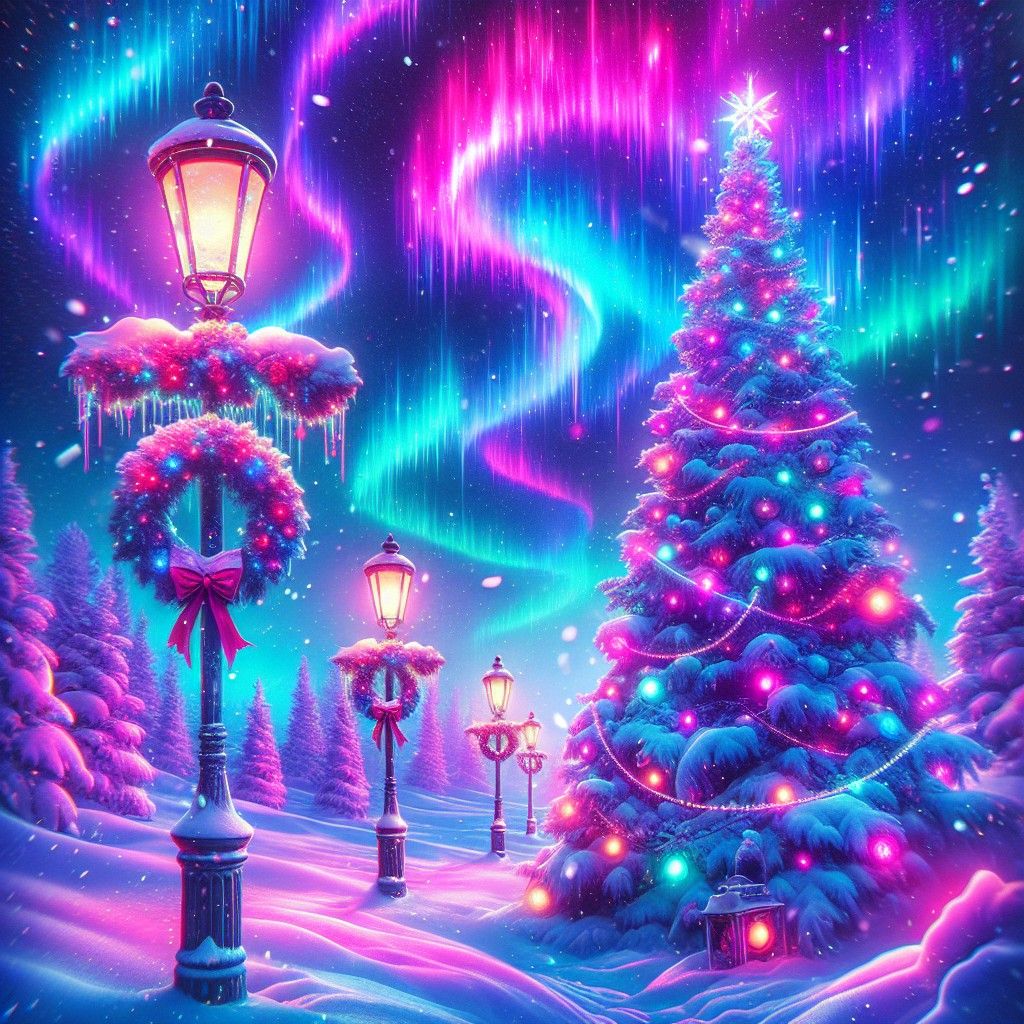 Diamond Painting - Weihnachtsbaum unter dem Polarlicht - diamondspainting