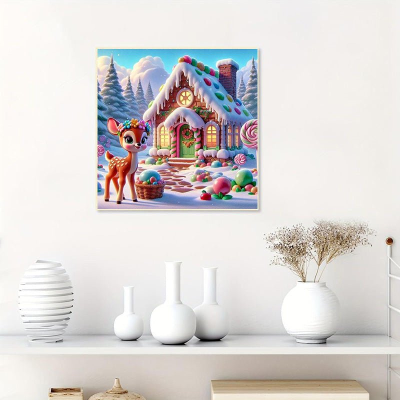 Diamond Painting-Weihnachtshaus mit Hirsch
