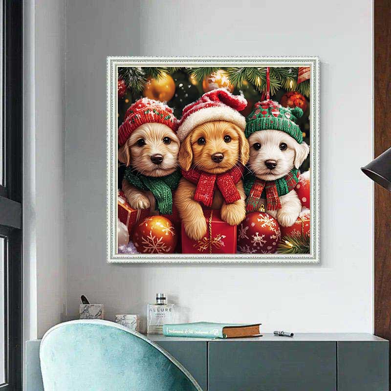 Diamond Painting-Weihnachtswelpen