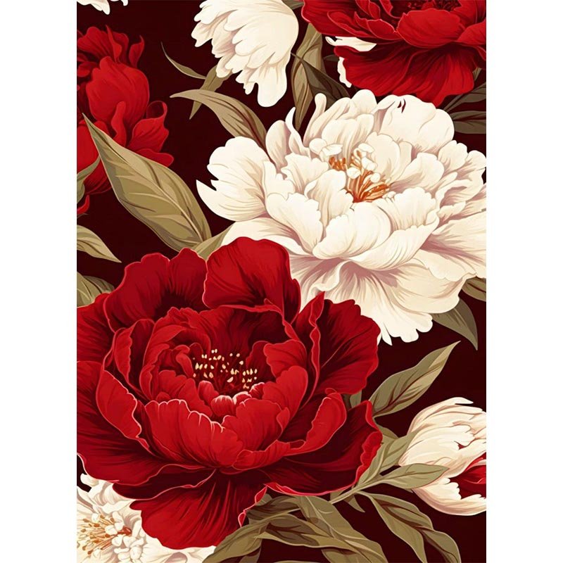 Diamond Painting-Weiße und rote Pfingstrosen