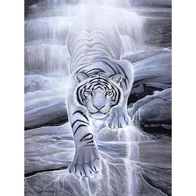 Diamond Painting-Weißer Tiger am Wasserfall