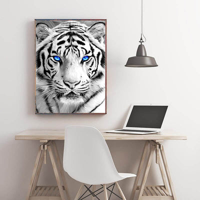 Diamond Painting-Weißer Tiger mit blauen Augen