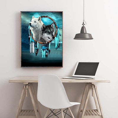 Diamond Painting-Weißer und Grauer Wolf