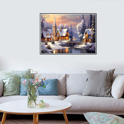 Diamond Painting-Winterdorf am Abend