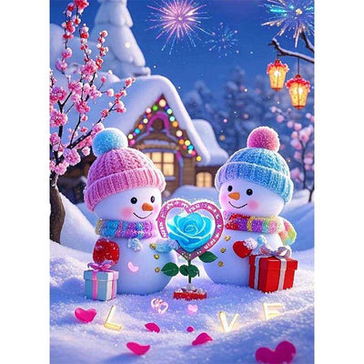 Diamond Painting-Winterliche Schneemann-Liebe