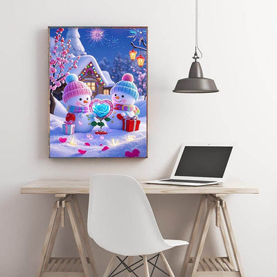 Diamond Painting-Winterliche Schneemann-Liebe