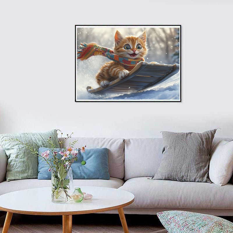 Diamond Painting-Winterspaß mit Kätzchen