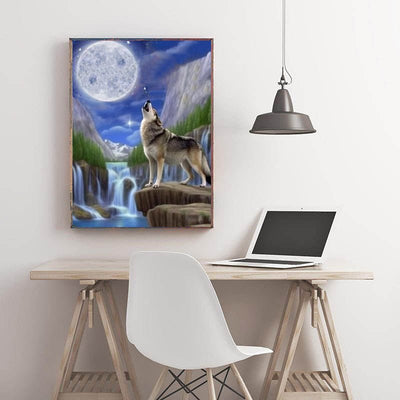 Diamond Painting-Wolf im Mondlicht