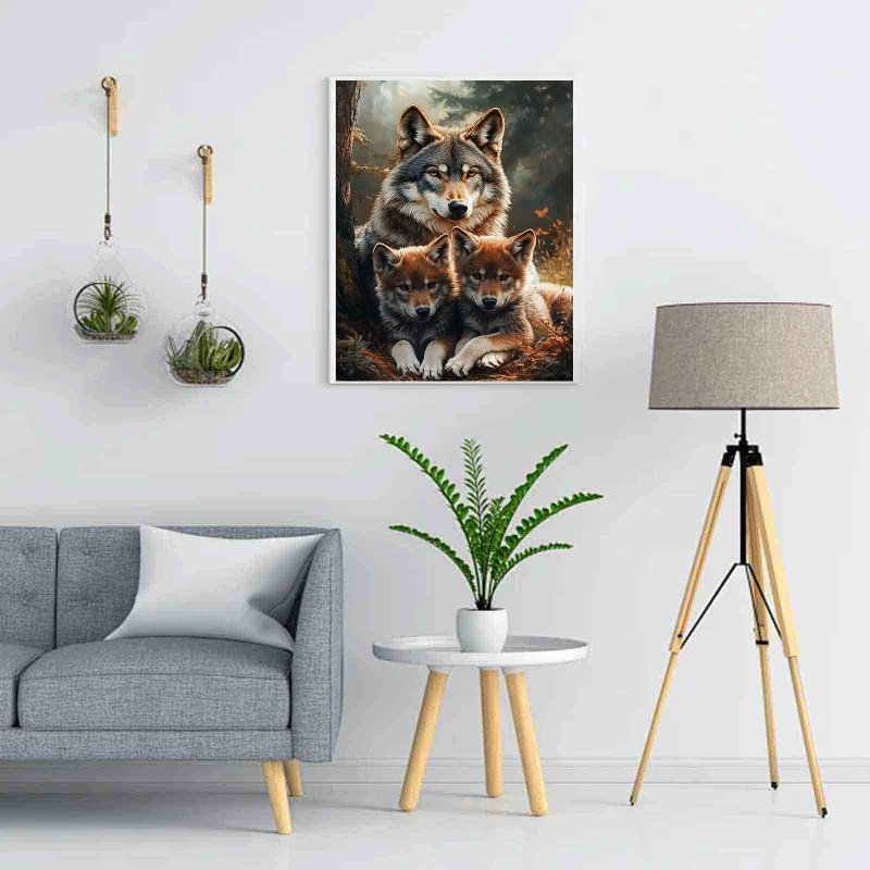 Diamond Painting-Wolfsfamilie im Wald