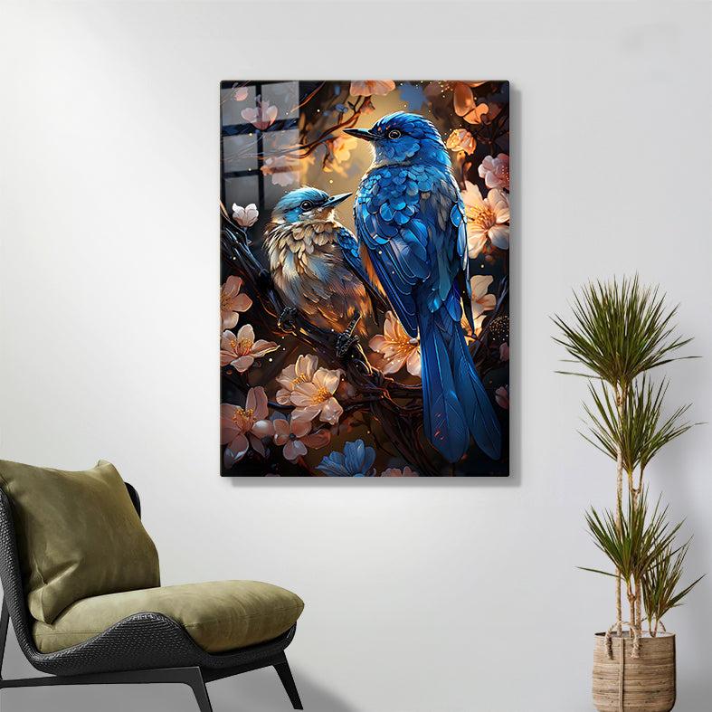 Diamond Painting-Zwei Blaue Vögel auf Blütenzweigen