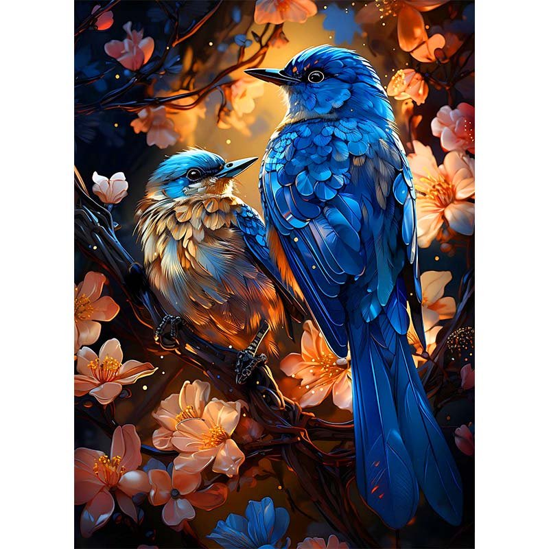 Diamond Painting-Zwei Blaue Vögel auf Blütenzweigen