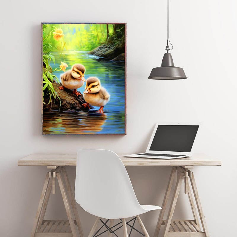 Diamond Painting-Zwei Entenküken am Bach