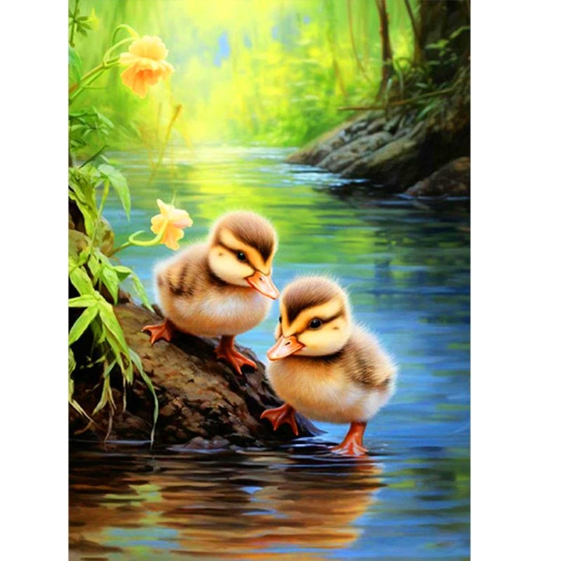 Diamond Painting-Zwei Entenküken am Bach