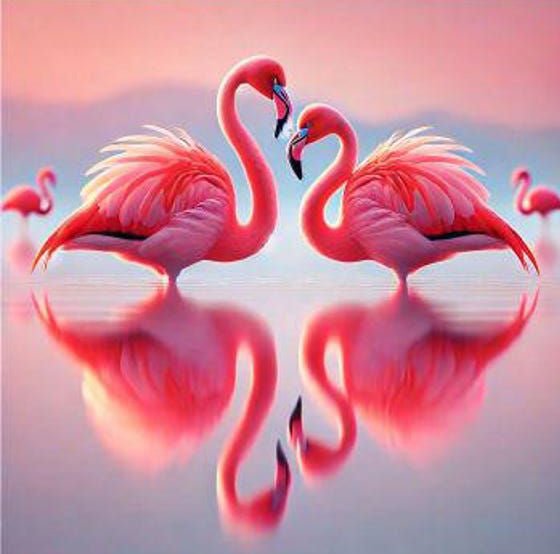 Diamond Painting - Zwei Flamingos, die sich im Wasser ansehen - diamondspainting