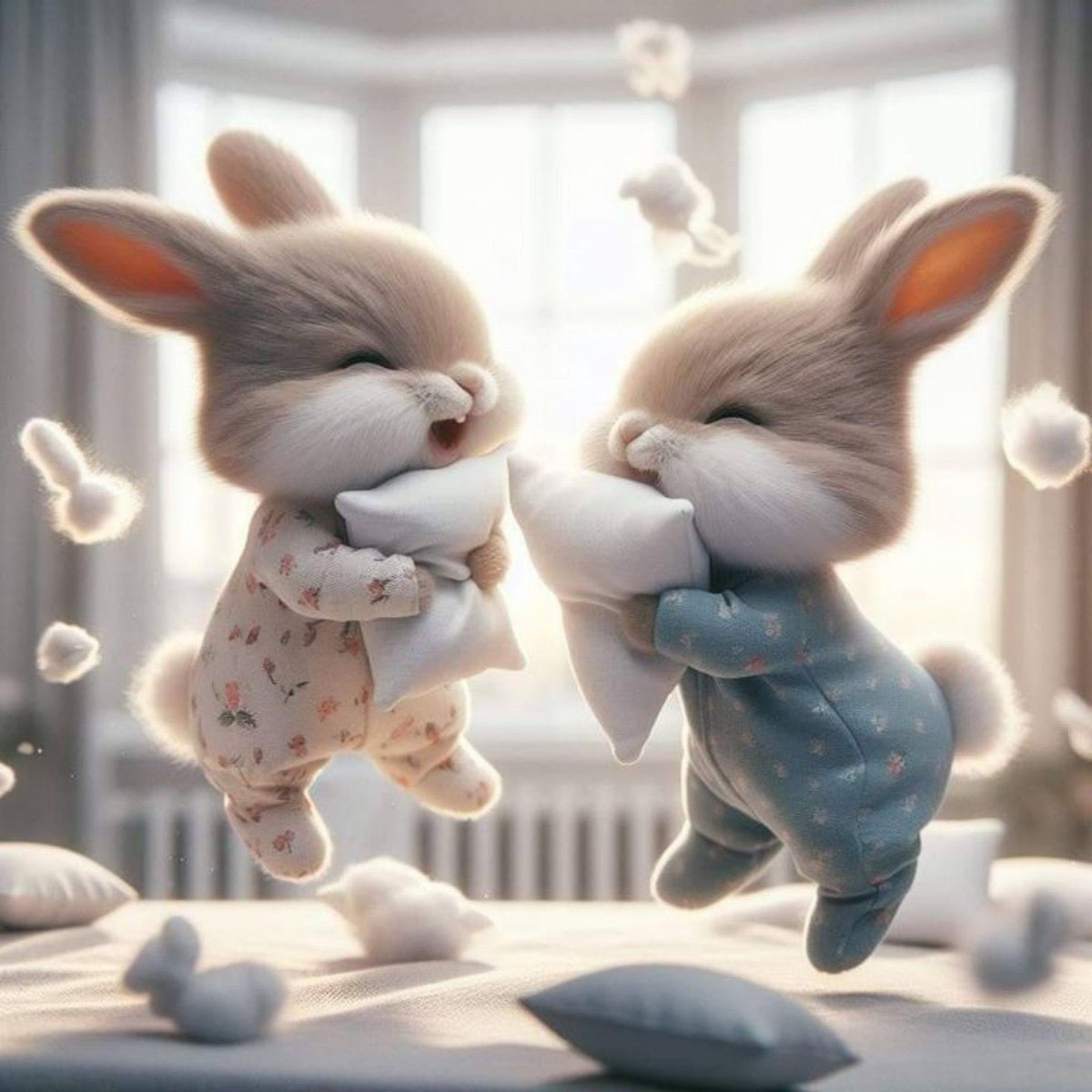 Diamond Painting-Zwei Hasen, die ein Kissen umarmen - Jetzt bei diamondspainting kaufen