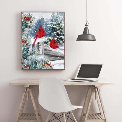 Diamond Painting-Zwei Kardinalsvögel im Schnee