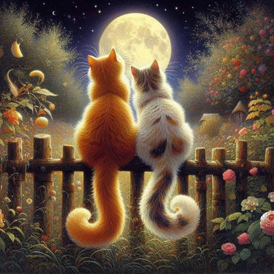 Diamond Painting-Zwei Katzen, die den Mond betrachten - Jetzt bei diamondspainting kaufen