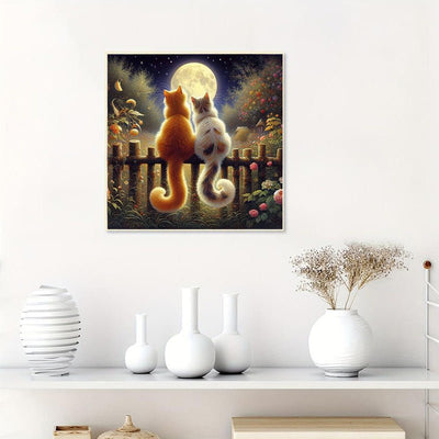 Diamond Painting-Zwei Katzen, die den Mond betrachten