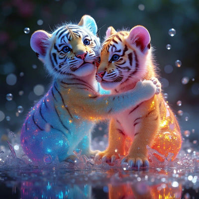 Diamond Painting-Zwei kleine Tiger, die sich umarmen - Jetzt bei diamondspainting kaufen