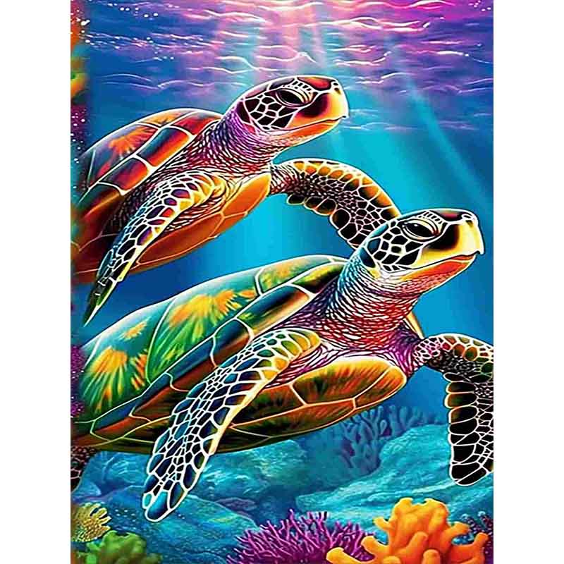 Diamond Painting-Zwei Schildkröten im Korallenriff
